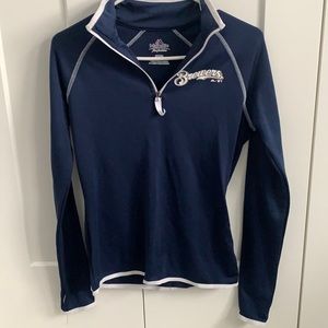 Brewers three-quarter zip long sleeve sweatshirt.